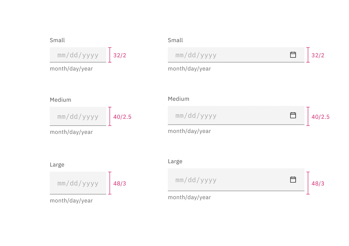 Sizes for simple and single date calendar sizes